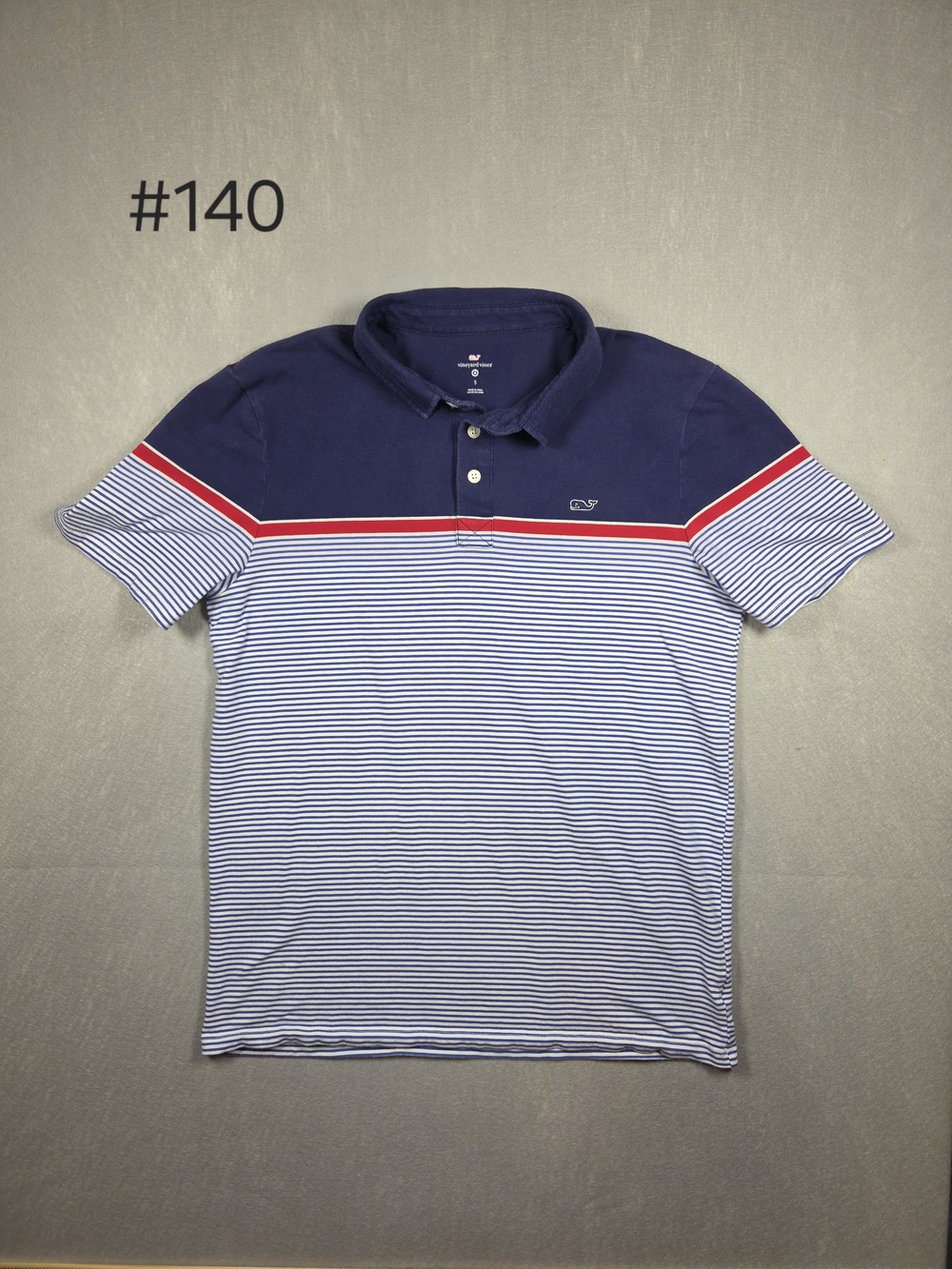 Vineyard Vines Men’s Short Sleeve Striped Polo Shirt - Navy/Red/White - Size S